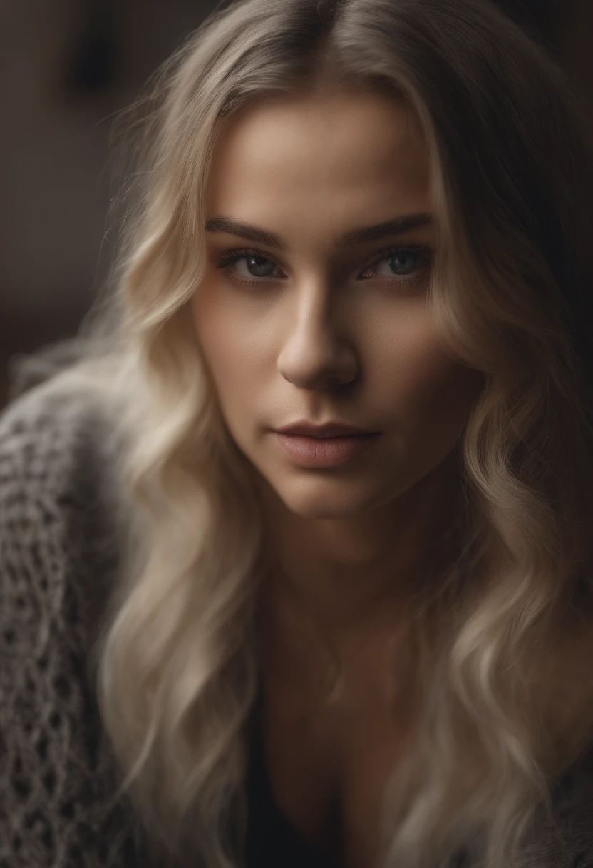 Arafed woman completely , fille sexy aux yeux bleus, ultra realist, Meticulously detailed, Portrait Sophie Mudd, cheveux blonds et grands yeux, selfie of a young woman, Yeux de chambre, Violet Myers, sans maquillage, maquillage naturel, looking straight at camera, Visage avec Artgram, Maquillage subtil, Great photo of the whole body kneeling on the bed, dans la chambre, Buste de taille grande