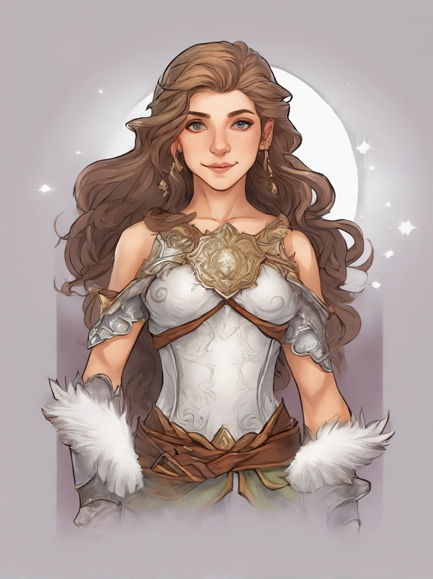Halfling, Wearing Minerva Bustier, moon-silver armor that glows with a white cape, masterpiece, best quality