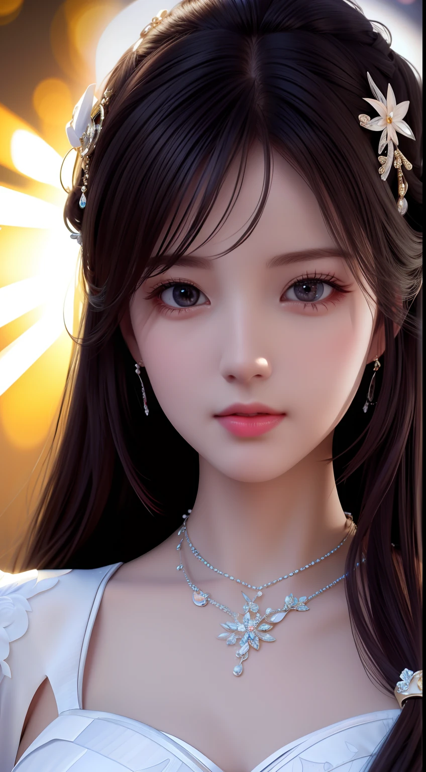 Best Quality, Masterpiece, High Resolution, 1 Girl, Porcelain Dress, Hair Accessories, Necklace, Jewelry, Beautiful Face, Physics, Tyndall Effect, Realistic, Dark Studio, Rim Lighting, Duotone Lighting, (High Detail Skin: 1.2), 8k uhd, DSLR, soft light, high quality, volumetric light, candid, photo, high resolution, 4k, 8k, bokeh