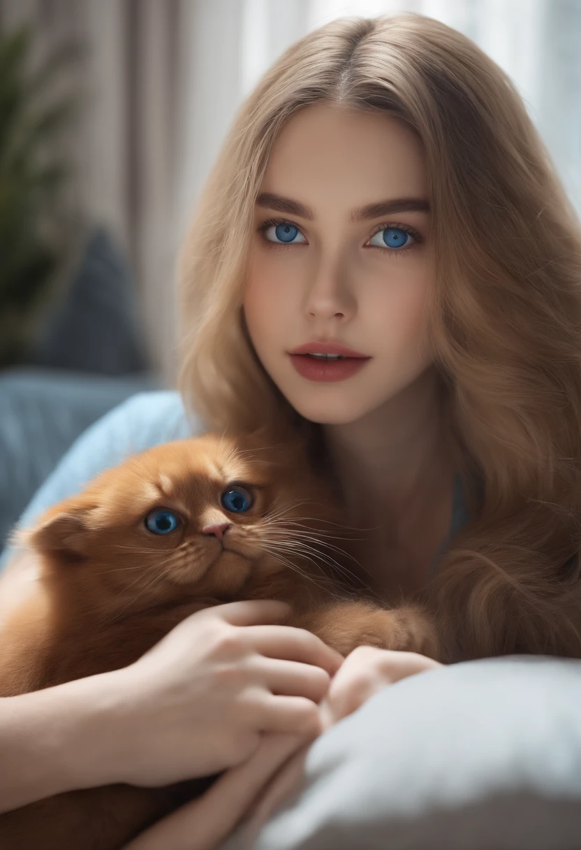 (embedding: Cute) sitting in the couch,Radiant hair, Moist and sticky scales, ((Long hair)|(Claws)), a cute face,With horror ((Big eyes)|(Blue eyes)) And cute lips in the dark glow of TV, Surrounded by comfortable pillows and (subtle)|(Intense) The smell of the room.