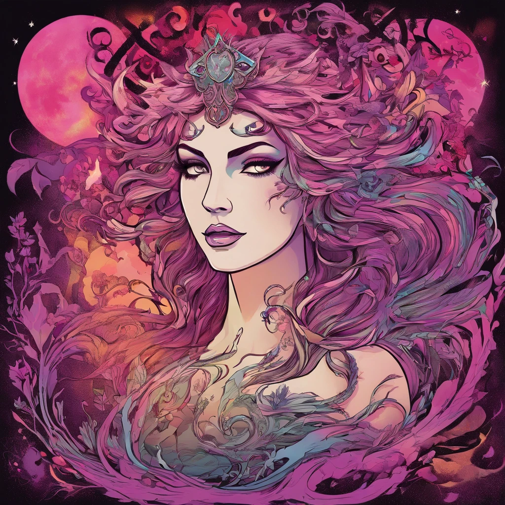 (a pink-haired demon woman,spells:1.1,glowing:1.1)(illustration)(best quality,ultra-detailed,realistic:1.37),demonic witch(demonic:1.1)(magic:1.1)(forest)(dark and mysterious,ominous atmosphere),casting powerful spells,creating magical energy(magic:1.1),vibrant pink hair(swirling pink hair)(flowing pink hair),horns(devil horns:1.1),piercing red eyes,enchanted scepter(magical scepter),elaborate dark robe,glowing magical sigils,fiery embers swirling(magical embers:1.1)(glowing embers),magical aura(glowing aura),eerie shadows,otherworldly presence(presence),sinister smile,nightfall in the background(dark night:1.1)(moonlit forest),lush and dense foliage(twisted trees)(mystical plants:1.1),mystical particles(swirling particles)(floating particles),ethereal glow(ethereal:1.1)(soft glow),faint moonlight breaking through the trees,haunting and captivating(scary atmosphere),bewitching beauty,wide range of colors(vivid colors)(contrasting colors),mystical realm,impressive details,dynamic composition,mesmerizing artwork,photorealistic style(picasso style),impressive shading and lighting,explosive energy,magical atmosphere(fantasy atmosphere),dreamlike scene