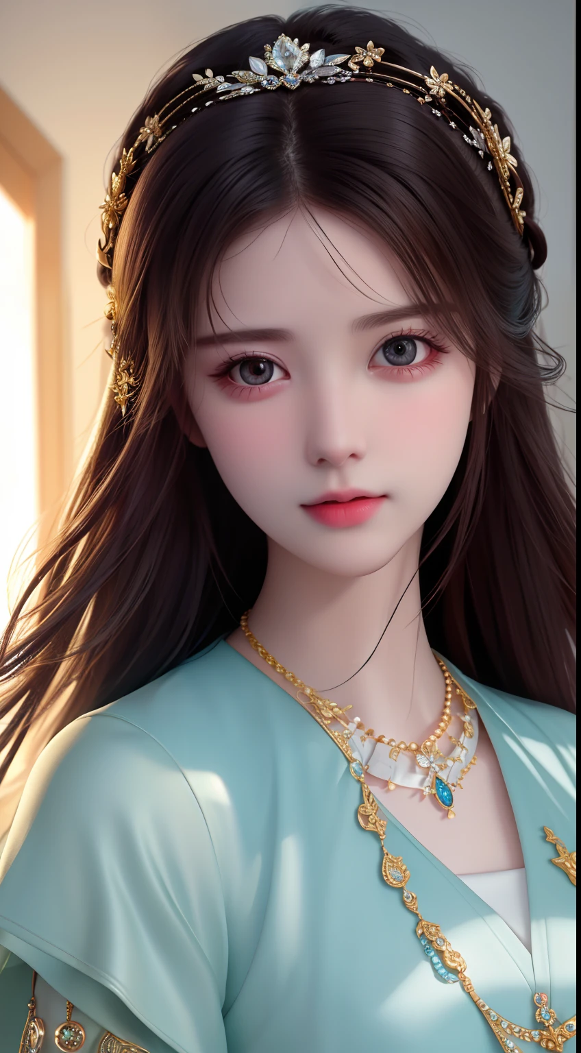 Best Quality, Masterpiece, High Resolution, 1 Girl, Porcelain Dress, Hair Accessories, Necklace, Jewelry, Beautiful Face, Physics, Tyndall Effect, Realistic, Dark Studio, Rim Lighting, Duotone Lighting, (High Detail Skin: 1.2), 8k uhd, DSLR, soft light, high quality, volumetric light, candid, photo, high resolution, 4k, 8k, bokeh