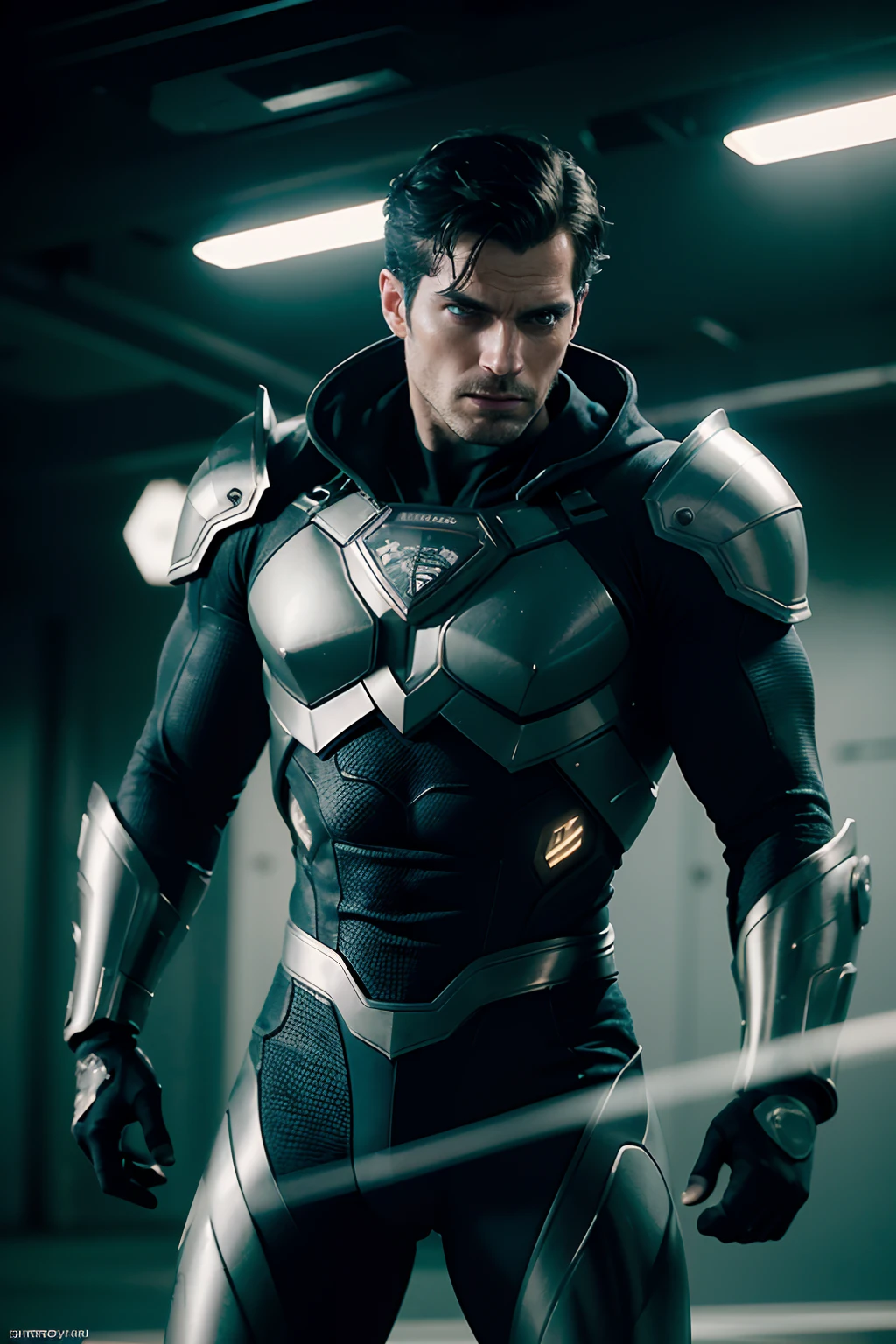 Henry Cavill as a cyberpunk captain, wearing futuristic cyborg armor, glowing lights, (dynamic pose), (hyper realistic:1.4), (realistic:1.3), (best quality real texture skin), full body, (Cinematic Light), highly detailed skin, skin pores, (highly detailed face:1.1), (highly detailed eyes:1.1), realistic pupils, (perfect anatomy:1.1), (perfect proportions:1.1), (photography:1.1), (photorealistic:1.1), volumetric lighting, dynamic lighting, real shadows, (highres:1.1), sharp focus, daylight, (realistic, hyperrealistic:1.4), intricate, high detail, dramatic, subsurface scattering, big depth of field, vivid, polished, sharpened, ((full Sharp)), (extremely absurdres),8k hdr,