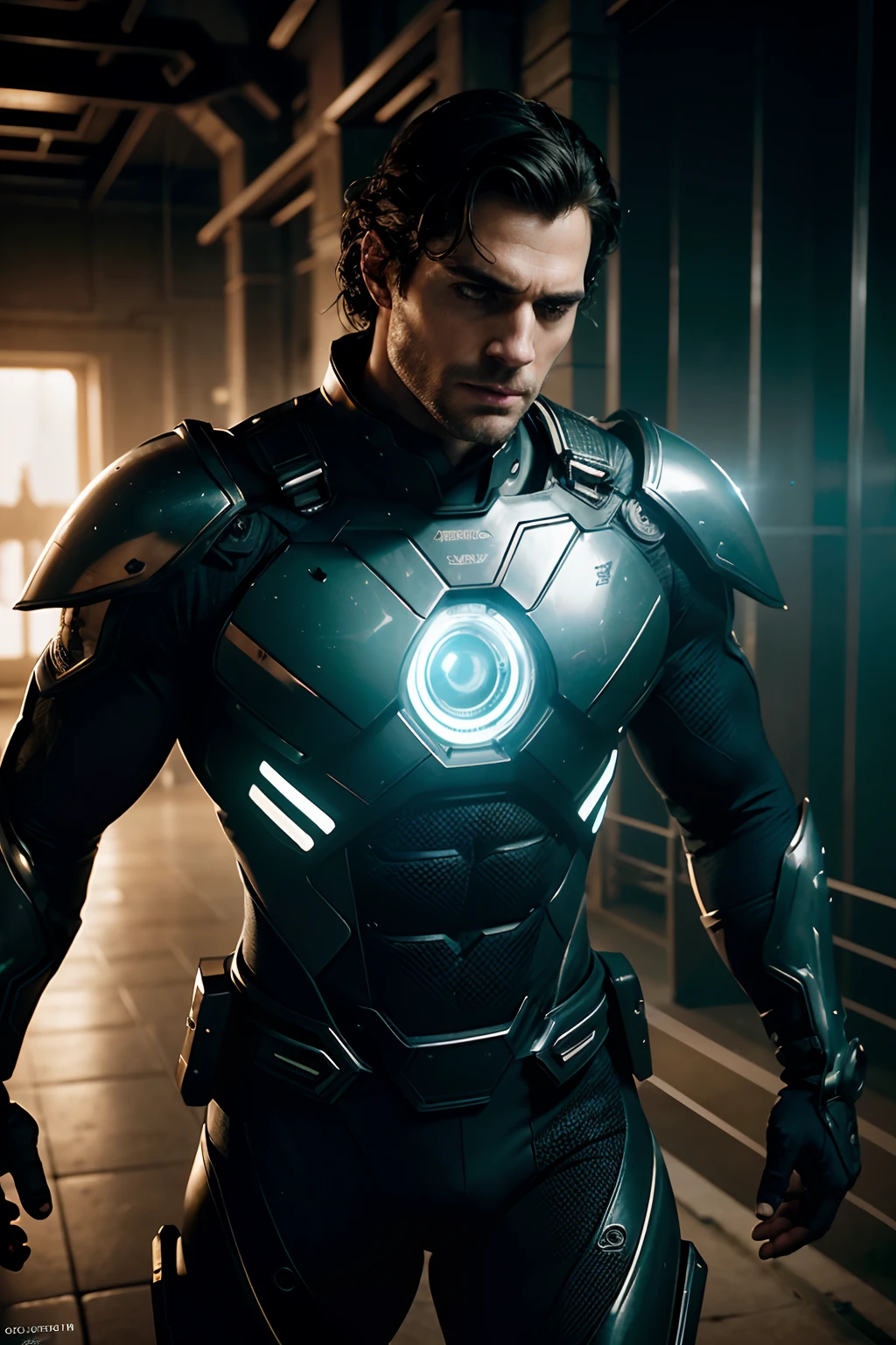 Henry Cavill as a cyberpunk captain, wearing futuristic cyborg armor, glowing lights, (dynamic pose), (hyper realistic:1.4), (realistic:1.3), (best quality real texture skin), full body, (Cinematic Light), highly detailed skin, skin pores, (highly detailed face:1.1), (highly detailed eyes:1.1), realistic pupils, (perfect anatomy:1.1), (perfect proportions:1.1), (photography:1.1), (photorealistic:1.1), volumetric lighting, dynamic lighting, real shadows, (highres:1.1), sharp focus, daylight, (realistic, hyperrealistic:1.4), intricate, high detail, dramatic, subsurface scattering, big depth of field, vivid, polished, sharpened, ((full Sharp)), (extremely absurdres),8k hdr,