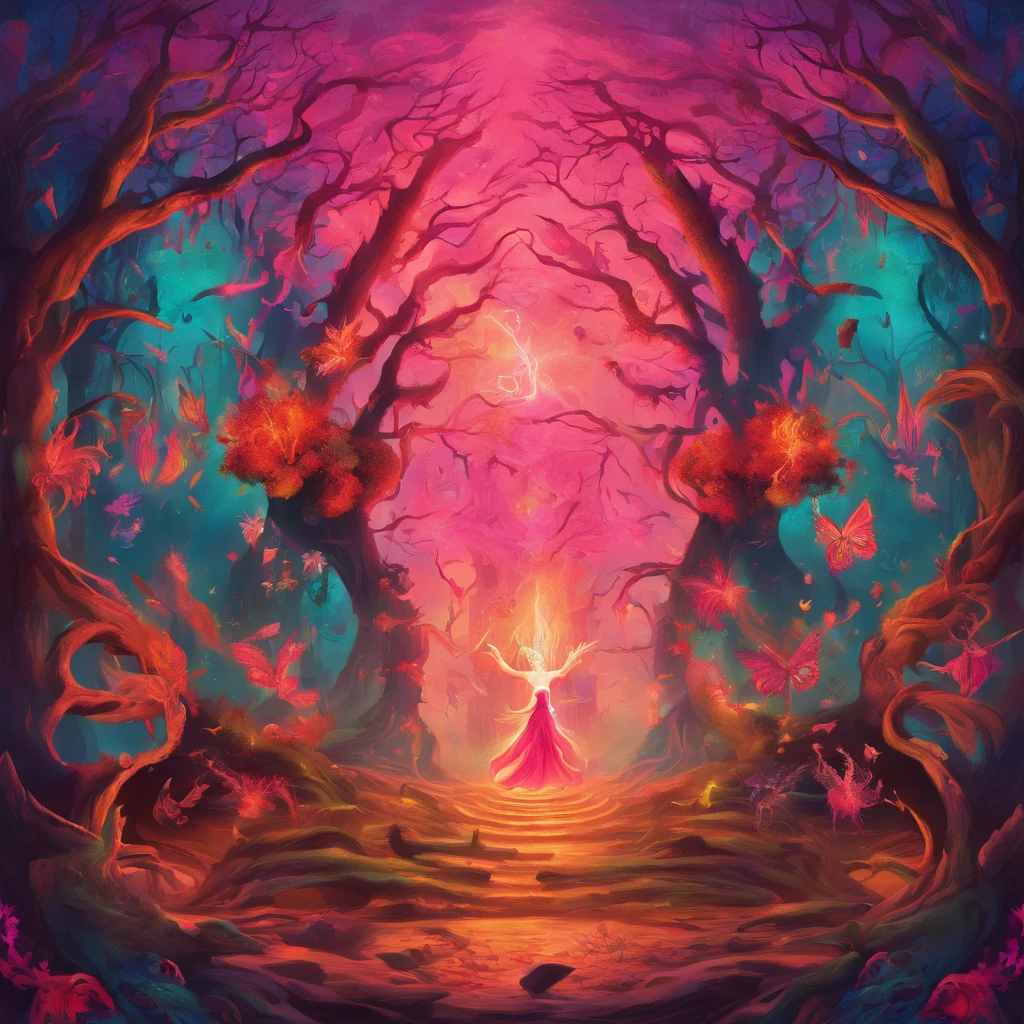 (a pink-haired demon woman,spells:1.1,glowing:1.1)(illustration)(best quality,ultra-detailed,realistic:1.37),demonic witch(demonic:1.1)(magic:1.1)(forest)(dark and mysterious,ominous atmosphere),casting powerful spells,creating magical energy(magic:1.1),vibrant pink hair(swirling pink hair)(flowing pink hair),horns(devil horns:1.1),piercing red eyes,enchanted scepter(magical scepter),elaborate dark robe,glowing magical sigils,fiery embers swirling(magical embers:1.1)(glowing embers),magical aura(glowing aura),eerie shadows,otherworldly presence(presence),sinister smile,nightfall in the background(dark night:1.1)(moonlit forest),lush and dense foliage(twisted trees)(mystical plants:1.1),mystical particles(swirling particles)(floating particles),ethereal glow(ethereal:1.1)(soft glow),faint moonlight breaking through the trees,haunting and captivating(scary atmosphere),bewitching beauty,wide range of colors(vivid colors)(contrasting colors),mystical realm,impressive details,dynamic composition,mesmerizing artwork,photorealistic style(picasso style),impressive shading and lighting,explosive energy,magical atmosphere(fantasy atmosphere),dreamlike scene