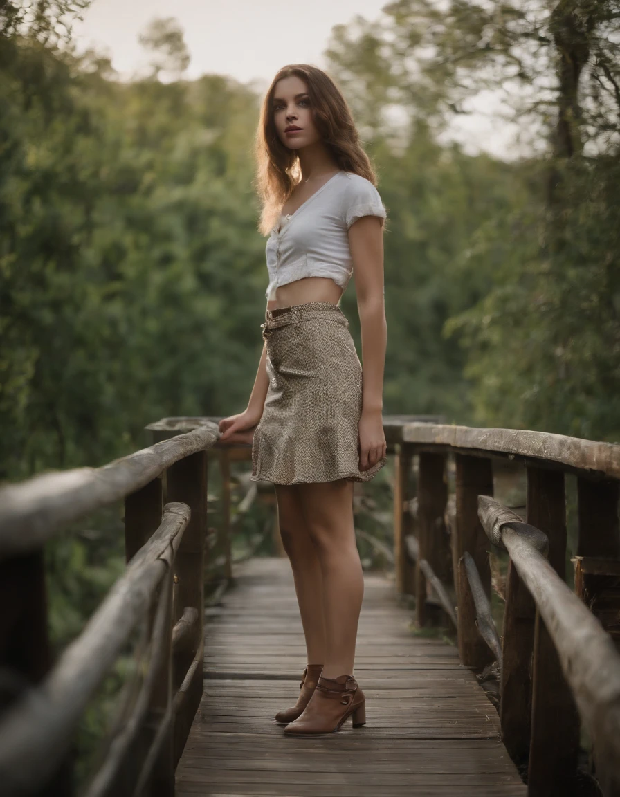 Skirt that wraps hips,stocklings,Teenage li,Landscape scenery background,legs long