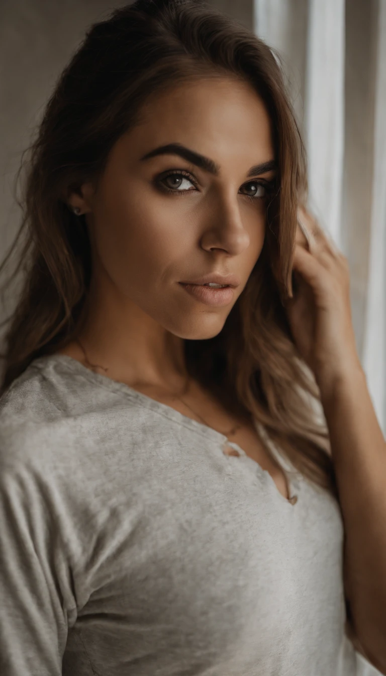 Arafed Mujer con camiseta sin mangas y bragas a juego, cabello largo y rubio, Chica sexy con ojos azules, Retrato Sophie Mudd, cabello rubio y ojos grandes, selfie de una mujer joven, Ojos del dormitorio, Violeta Myers, sin maquillaje, Maquillaje natural, staring directly into camera, cara con artgram, maquillaje sutil, Impresionante foto de cuerpo completo, En el dormitorio, escote