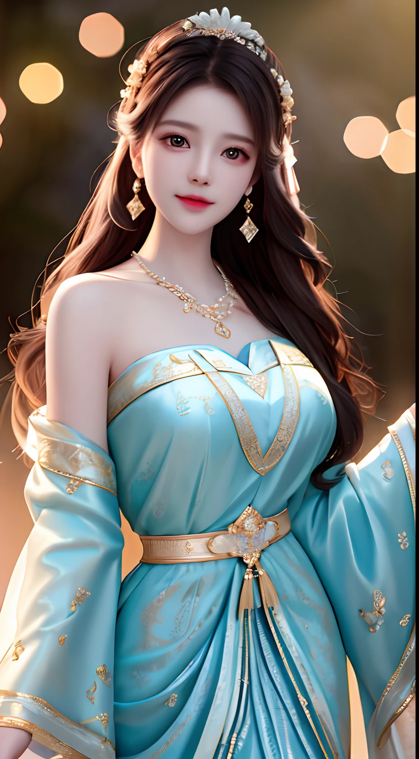 Best Quality, Masterpiece, High Resolution, 1 Girl, Porcelain Dress, Hair Accessories, Necklace, Jewelry, Beautiful Face, Physics, Tyndall Effect, Realistic, Dark Studio, Rim Lighting, Duotone Lighting, (High Detail Skin: 1.2), 8k uhd, DSLR, soft light, high quality, volumetric light, candid, photo, high resolution, 4k, 8k, bokeh