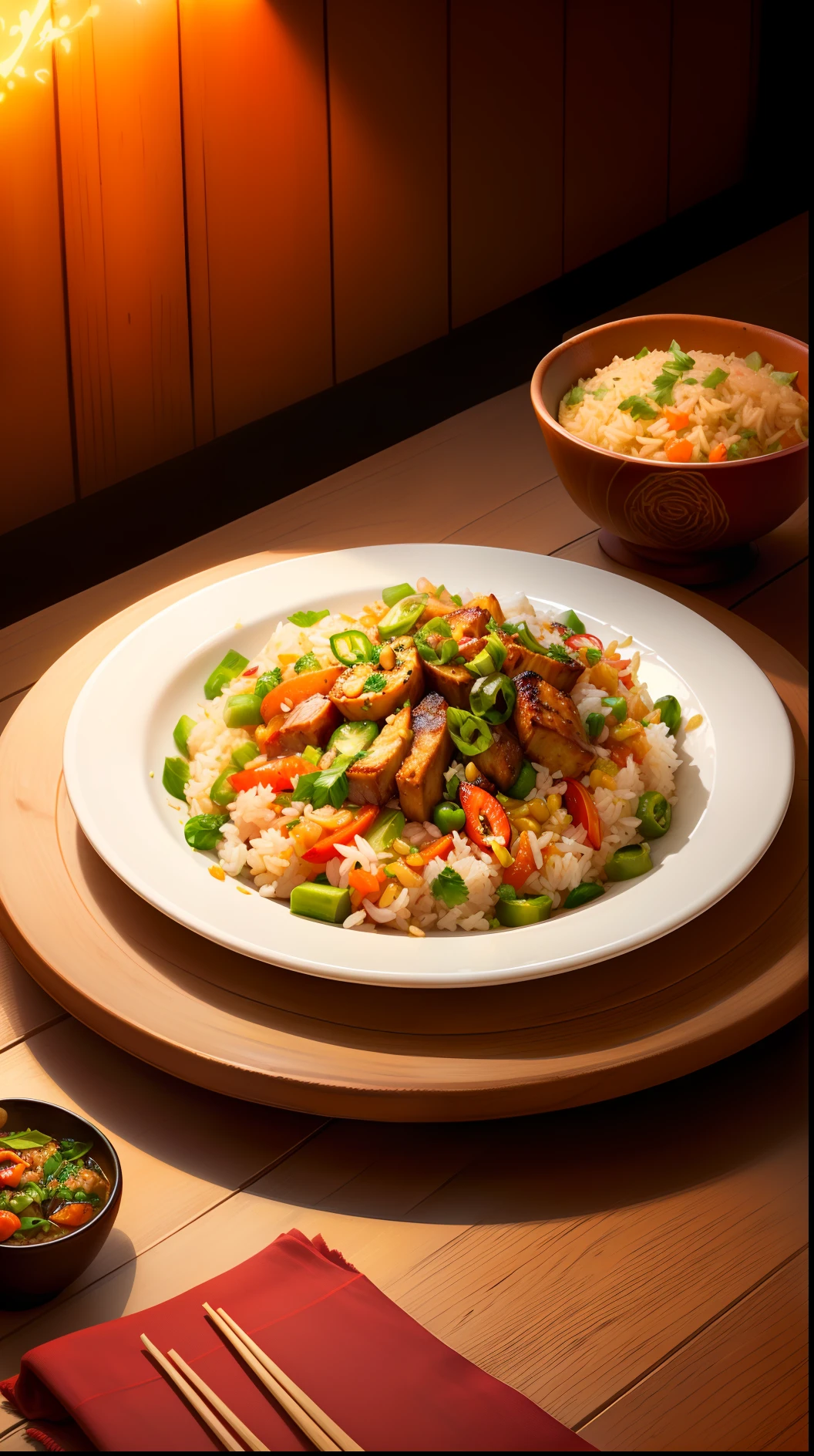 Thai Food,fried rice,glowing,Thai patio plate