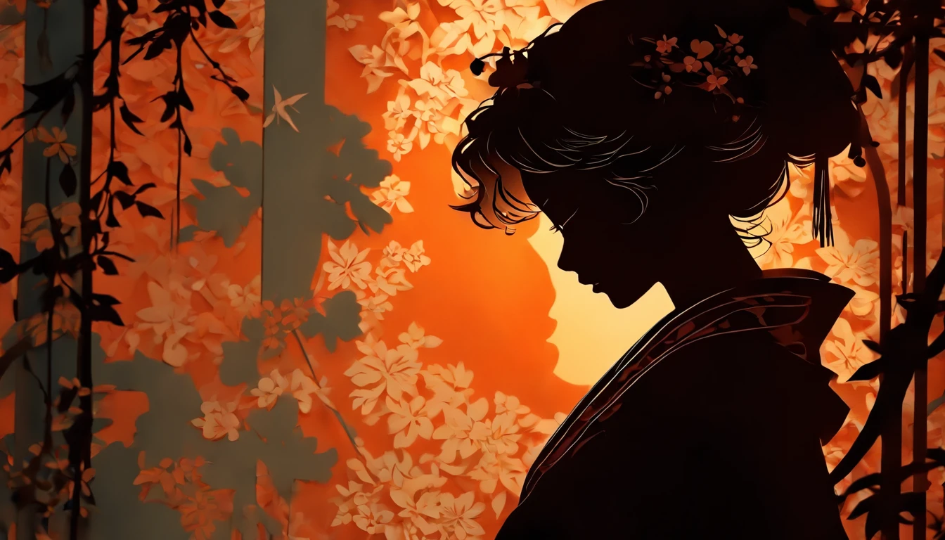 (Silhouette Art,cutouts:1.6)
(((Paper cutting art,A world where only black exists:1.3)

(Cowboy Shot),1 girl,Solo,
(Kimono Girl,profile:1.2),white, Clear and beautiful face,

BREAK
(The World of Silver)
Textured glass background,