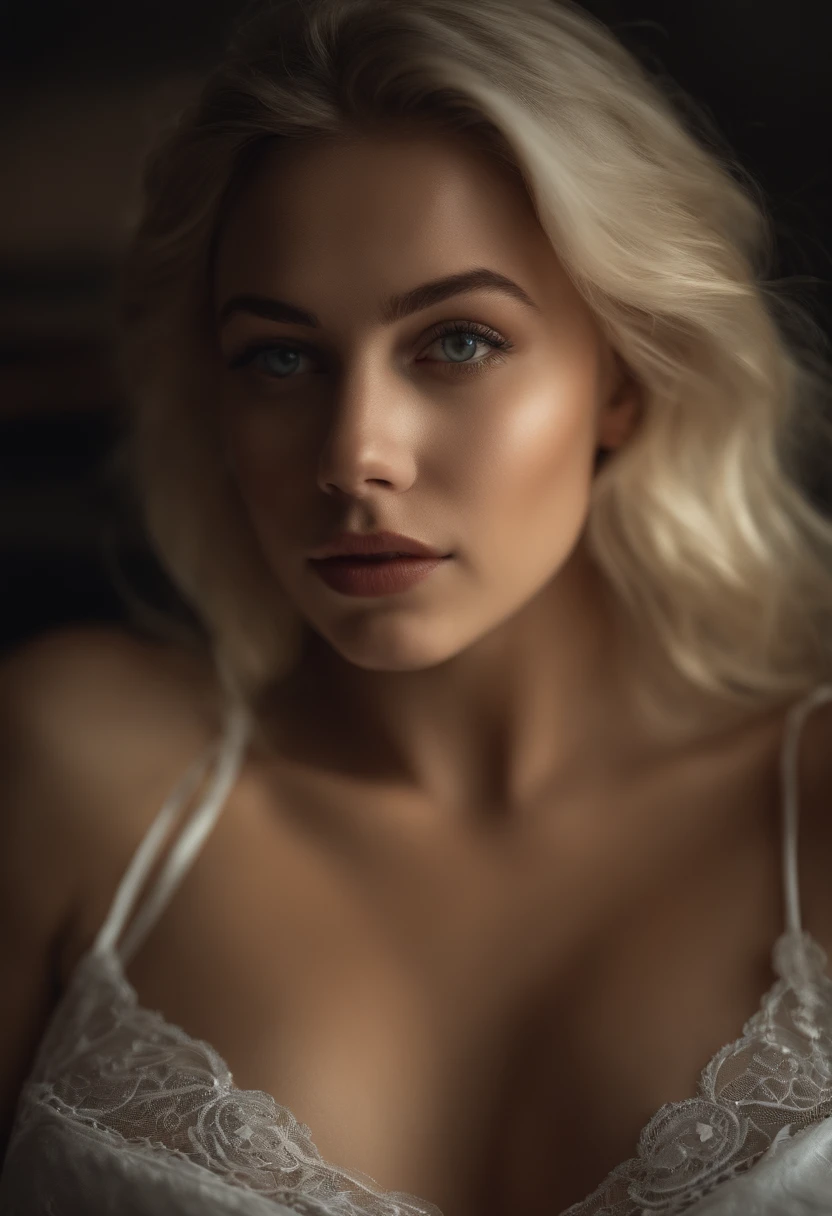 Photo brute,  innocente blonde de 24 ans, lingerie, photo realist,  (very detailed skin:1.2), 8K UHD, DSLR, softlighting, High quality, grain du film, Fujifilm XT3, accurate anatomy, laying in bed