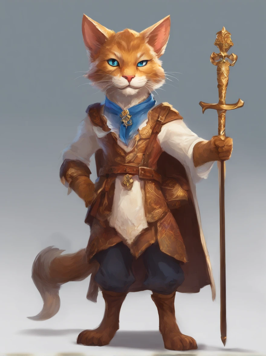 Tabaxi, Wearing Brave Suit, vivid blue with white collar and bronze buttons, masterpiece, best quality