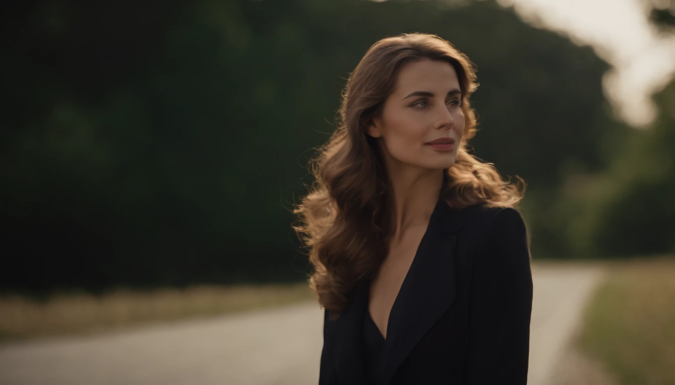 A woman resembling actress Helena Ranaldi has delicate and expressive features, cabelos castanhos ou loiros, clear eyes and a naturally elegant appearance. She radiates charm and sophistication, Just like the actress herself.