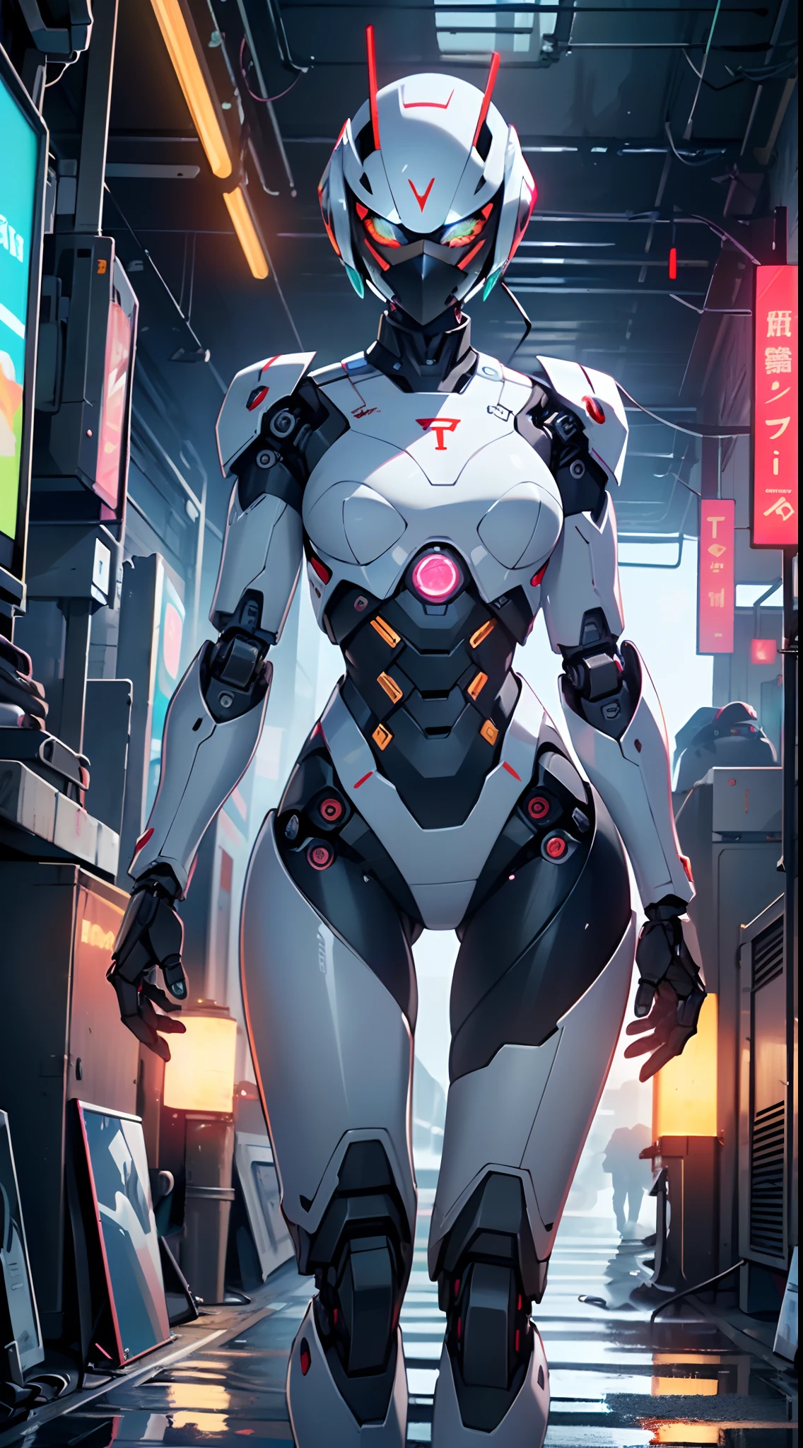 (((girl robot))),assaultron, itrobo2022, 1girl,robot,humanoid robot,robot joints,joints,black robot helmet,black armor,head-mounted display,humanoid robot,white robot joints,one-eyed,white joints,no humans,((black armor)),wide hips,curvy,mechanical arms,crotch plate,science fiction,post-apocalypse,outside,large breasts:1.4,(very long legs:1.4),
reelmech,cyborg girl,(cyborg girl:1.5),android,((mechanical robot girl)),
(((doll))),((((black skin,doll joints:1.5,mechanical hands:1.5,black armored dress,tesla coils,mechanical doll:1.5,Body of a machine,black metallic skin,ball joint,cyborg:1.5,robotic parts,robot)))),(Mechanical joints: 1.4,Mechanical limbs),mecha armor suit, full face armor, full body armor,
lot of rgb,(spider lower abdomen),
(nsfw),
motorcycle black helmet,(wearing head-mounted display that is chunky and hi-tech with neon lights:1.2),corporate logos,complete black helmet,no face,black body,black skin,black robotic body,((((technological face mask,Cybernetic_Jawless, black mask)))),
(dynamic pose:1.0),solo focus,embarrassed,(centered,scale to fit dimensions,Rule of thirds),
cyberpunk city by the ocean at night, with bright neon signs and dark stormy clouds and puddles, scenery:1.25,
highres, sharp focus, (ultra detailed, extremely detailed), (photorealistic artwork:1.37),(extremely detailed CG unity 8k wallpaper),((synthwave background theme)),(((vibrant colors))),(intricate background),(masterpiece),(best quality),