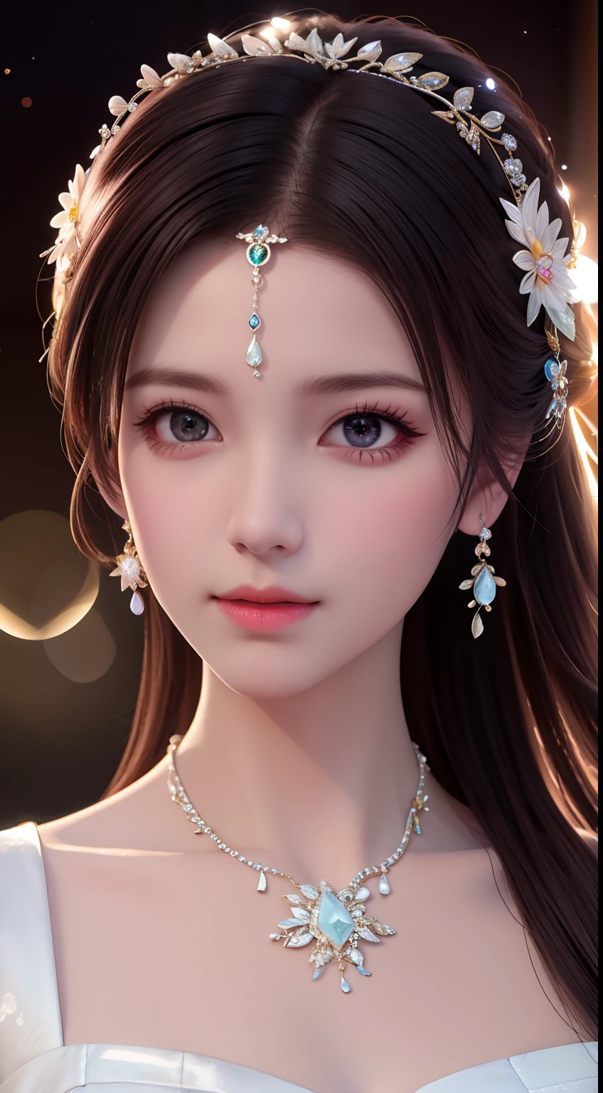 Best Quality, Masterpiece, High Resolution, 1 Girl, Porcelain Dress, Hair Accessories, Necklace, Jewelry, Beautiful Face, Physics, Tyndall Effect, Realistic, Dark Studio, Rim Lighting, Duotone Lighting, (High Detail Skin: 1.2), 8k uhd, DSLR, soft light, high quality, volumetric light, candid, photo, high resolution, 4k, 8k, bokeh