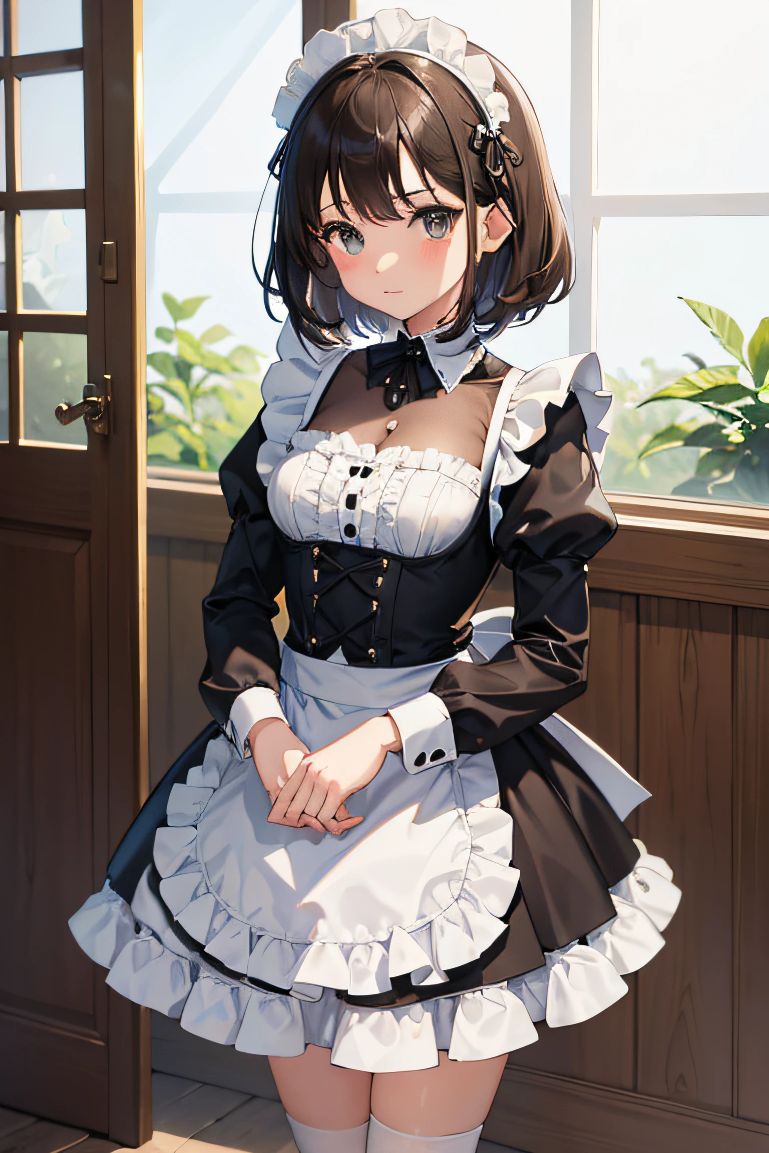 girl、かわいいgirl、smile、shirt、blouse、skirt、Maid Costume、（small breasts）、Flat chest、