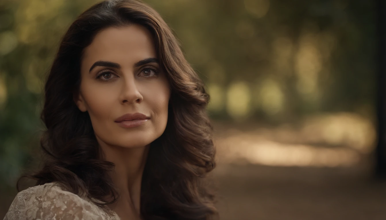 A woman resembling actress Regina Duarte has striking features, cabelos castanhos ou loiros, expressive eyes and a charismatic presence. She conveys a mixture of sweetness and strength in her appearance, Just like the actress herself.