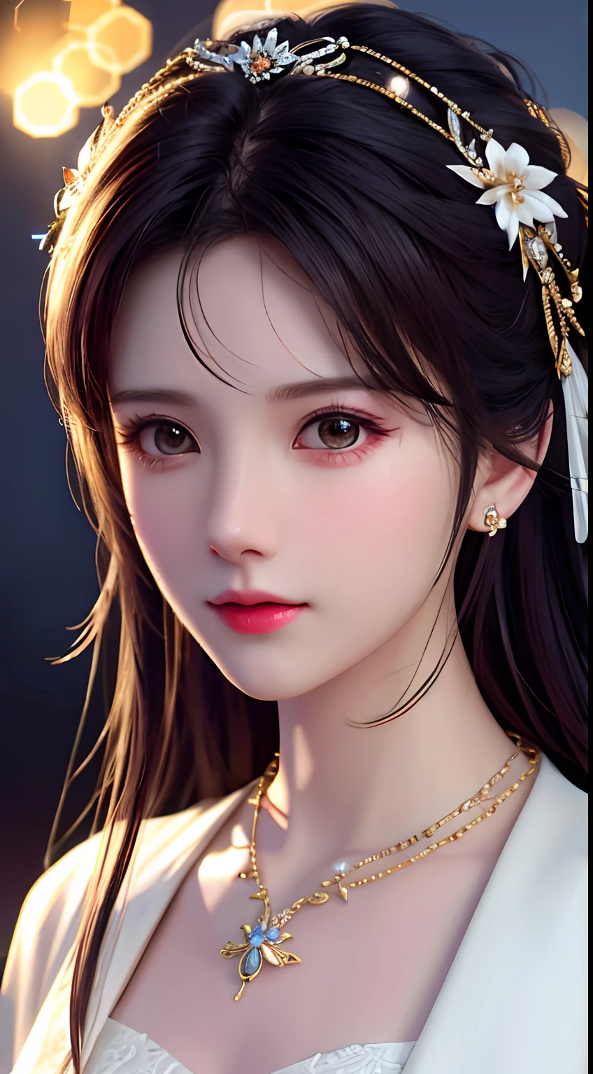 Best Quality, Masterpiece, High Resolution, 1 Girl, Porcelain Dress, Hair Accessories, Necklace, Jewelry, Beautiful Face, Physics, Tyndall Effect, Realistic, Dark Studio, Rim Lighting, Duotone Lighting, (High Detail Skin: 1.2), 8k uhd, DSLR, soft light, high quality, volumetric light, candid, photo, high resolution, 4k, 8k, bokeh