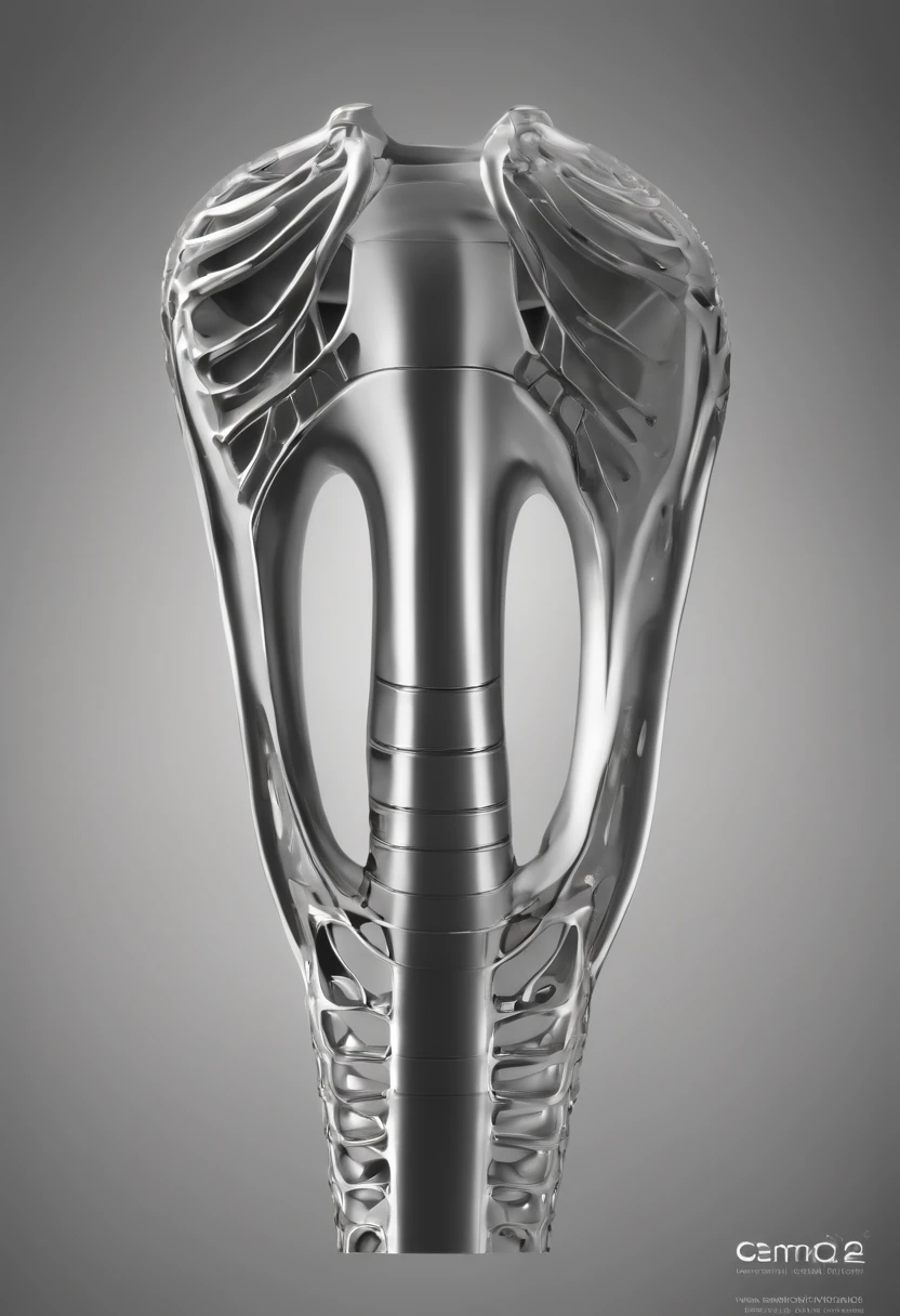 CT3D diagram of the femur,There is a titanium implant inside,Titanium implant amplification,Gradient density implants,Outer dense inner pine,The whole picture is futuristic and technological,Ultra-clear details,Cinematic texture