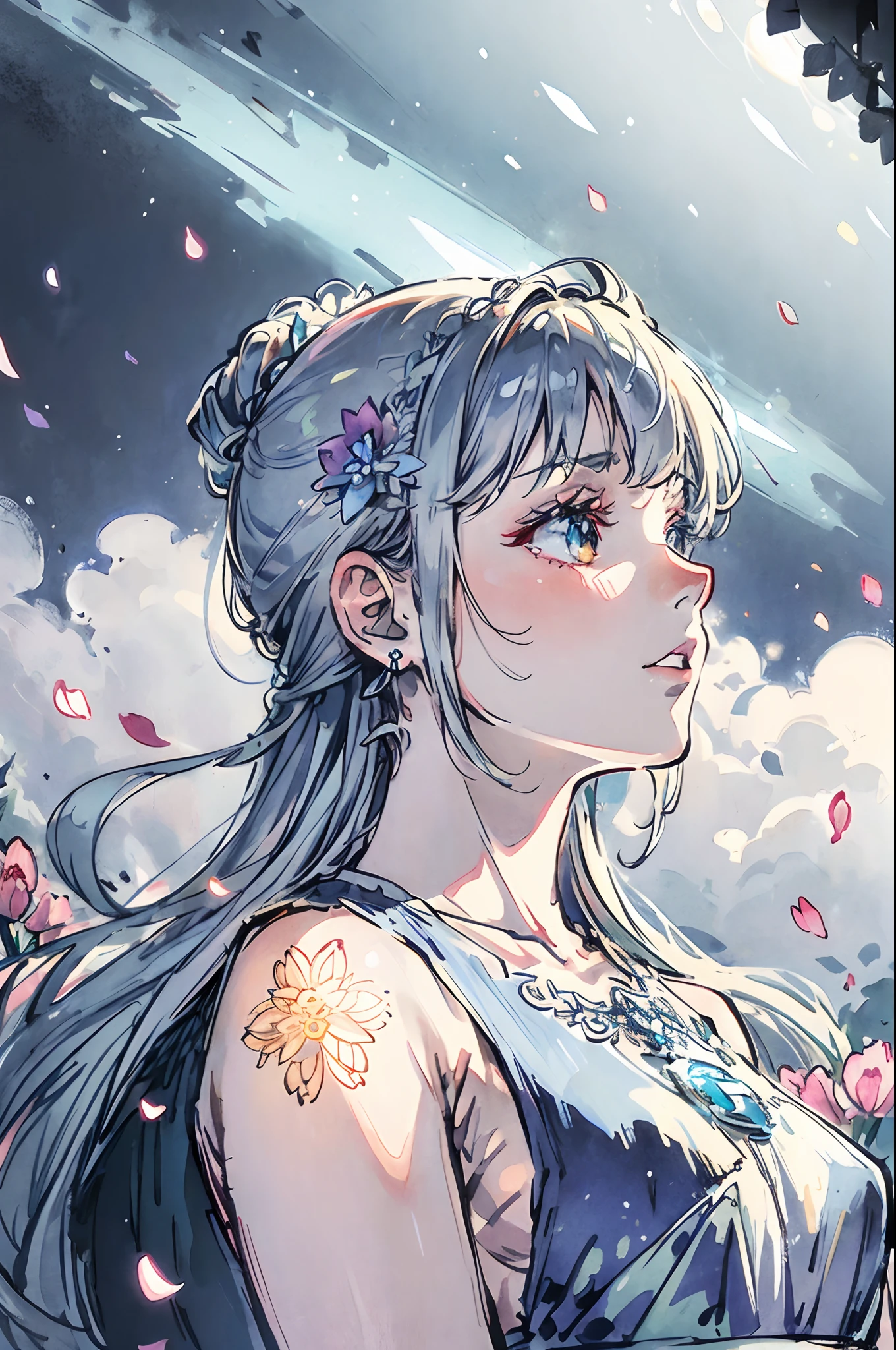 bouquet of delicate flowers Hyacinth, super transparent, holy light, beautiful spectral light, petals glow, flashing, dark background, transparent light drops, reflective light, bright, light flowing in, optics, portrait profile, sharp focus, magical, intricate, ultra realistic, fantasy, composition, light, trend in artstation, pearl, silver vapor patronus cloud, family of corrosive enveloping rays, 8k, ureal air 23v4 uplight