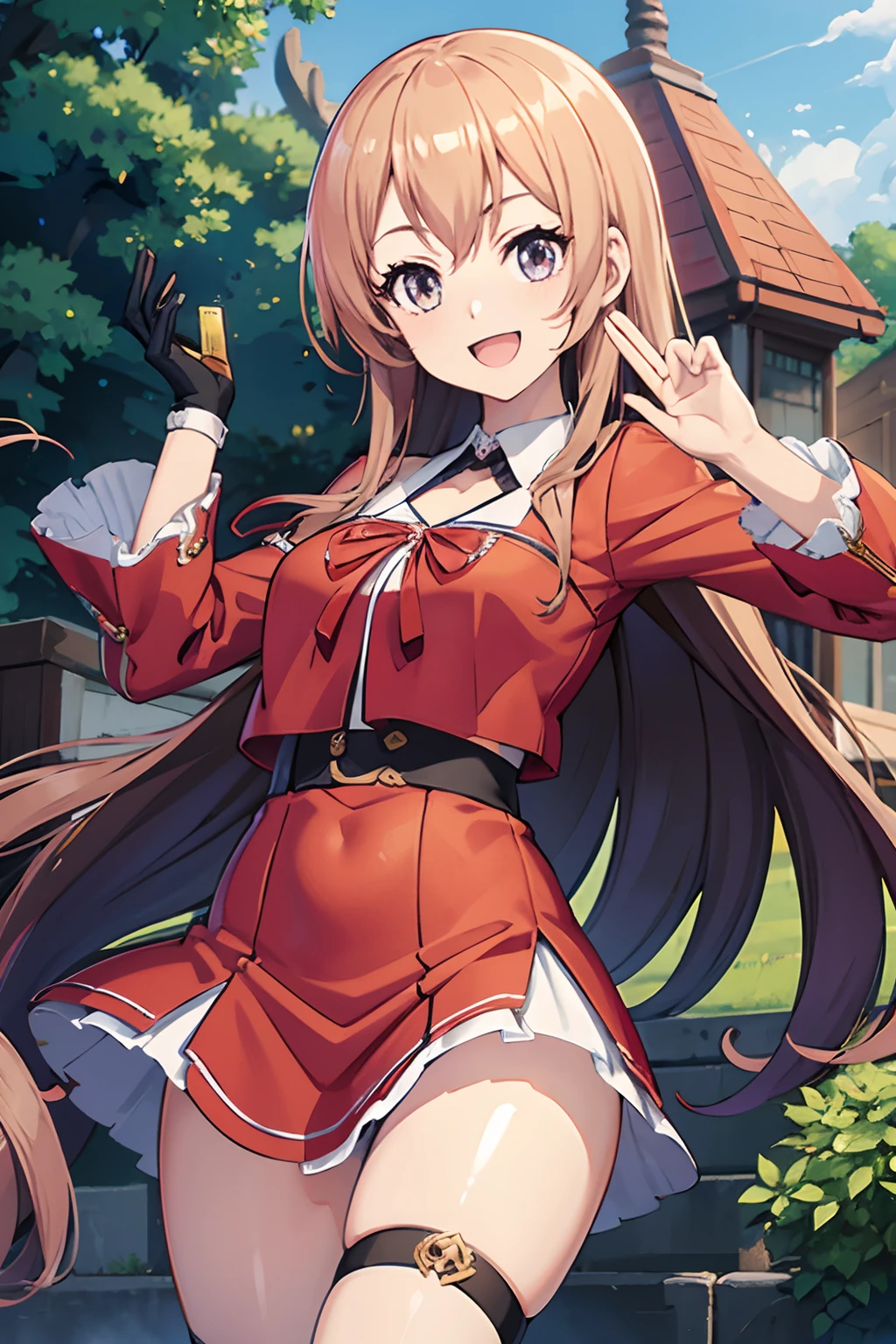 masutepiece, Best Quality,1girl in, (Solo:1.3),Smile,Long hair,Happy smile、Opening Mouth