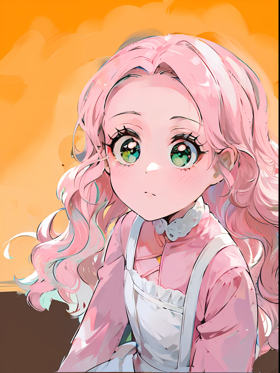 Menina anime com cabelo rosa, menina de olhos verdes sentada, retrato estilo anime, visual anime de uma menina bonito, sombreamento estilo anime plano, em estilo anime, kawaii retrato realista, fanart de alta qualidade, menina de cabelo rosa, menina de olhos verdes, menina de cabelo rosa cacheado, arte 8k, menina de roupa simples, menina de cabelos rosa, olhos bem verdes, olhos verdes, garota de cabelos rosa, menina de olhos verdes, menina de cabelo rosa, menina usando vestido vermelho com branco