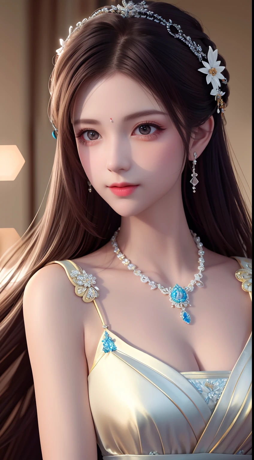 Best Quality, Masterpiece, High Resolution, 1 Girl, Porcelain Dress, Hair Accessories, Necklace, Jewelry, Beautiful Face, Physics, Tyndall Effect, Realistic, Dark Studio, Rim Lighting, Duotone Lighting, (High Detail Skin: 1.2), 8k uhd, DSLR, soft light, high quality, volumetric light, candid, photo, high resolution, 4k, 8k, bokeh