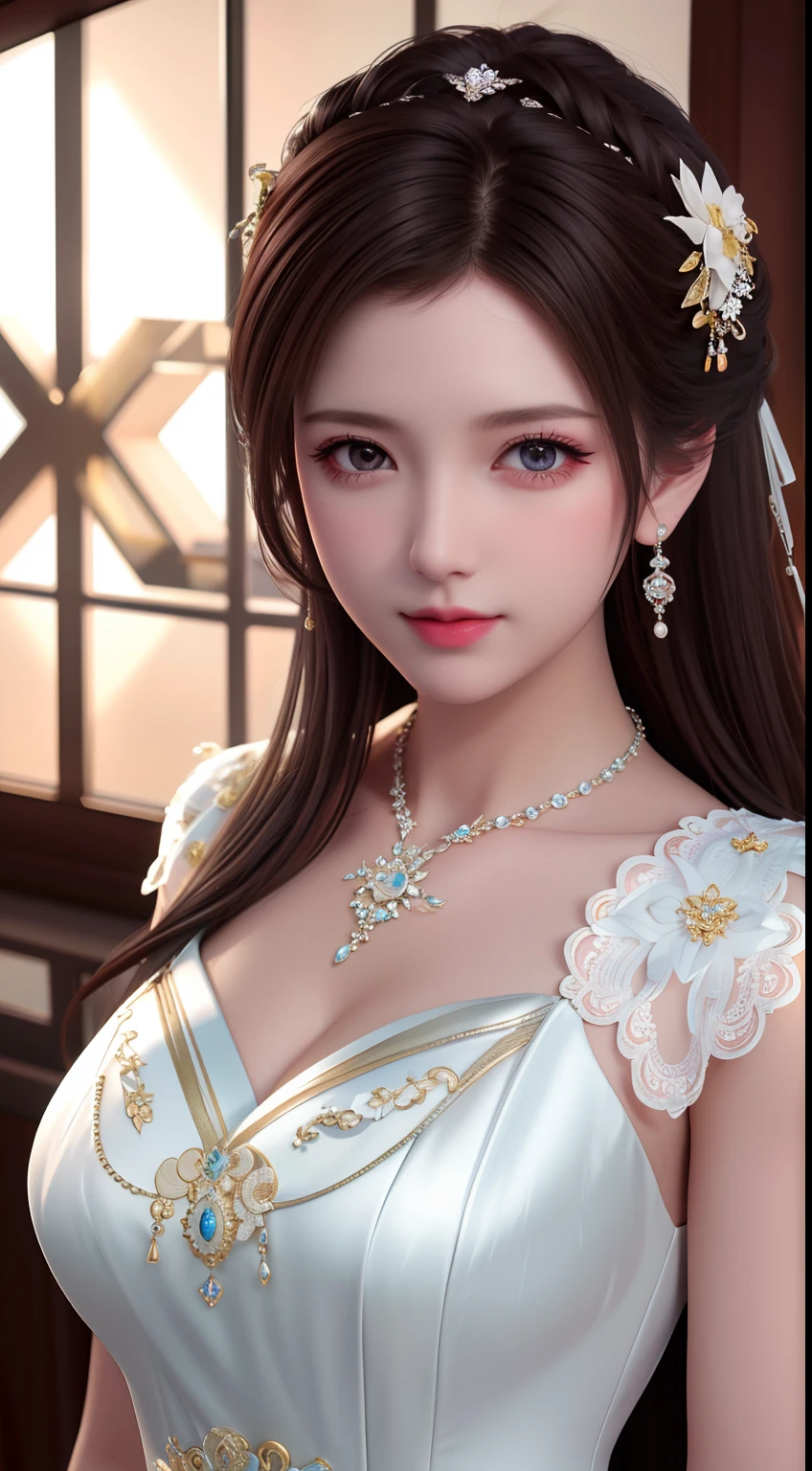 Best Quality, Masterpiece, High Resolution, 1 Girl, Porcelain Dress, Hair Accessories, Necklace, Jewelry, Beautiful Face, Physics, Tyndall Effect, Realistic, Dark Studio, Rim Lighting, Duotone Lighting, (High Detail Skin: 1.2), 8k uhd, DSLR, soft light, high quality, volumetric light, candid, photo, high resolution, 4k, 8k, bokeh