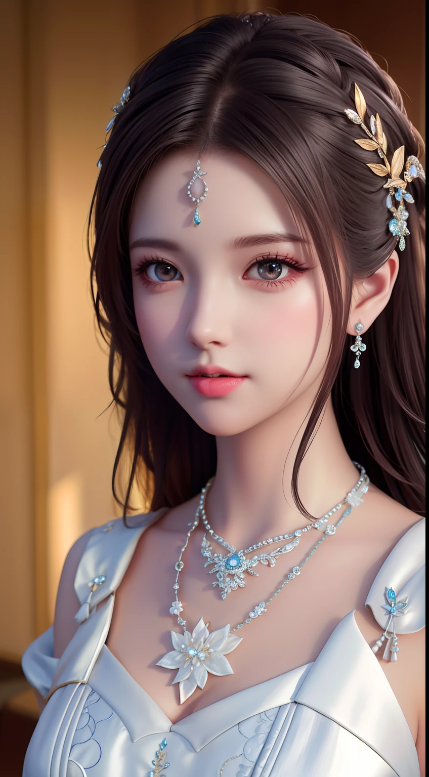 Best Quality, Masterpiece, High Resolution, 1 Girl, Porcelain Dress, Hair Accessories, Necklace, Jewelry, Beautiful Face, Physics, Tyndall Effect, Realistic, Dark Studio, Rim Lighting, Duotone Lighting, (High Detail Skin: 1.2), 8k uhd, DSLR, soft light, high quality, volumetric light, candid, photo, high resolution, 4k, 8k, bokeh