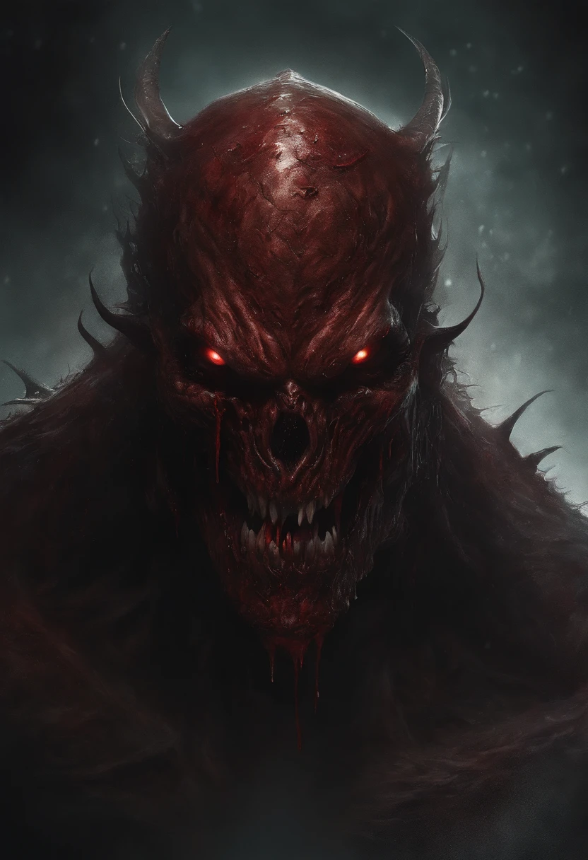 A painting of a demonic creature with a bloody face and a bloody head, carnage, Sci - Horror Art of Fiction, Sci-fi horror art, inspired by Aleksi Briclot, Fangs of Carnage, horror fantasy art, Director: Aleksi Briclot , horror concept art, poison, Fantasy horror art, 4K horror detailed illustration, demonic creature, dark fantasy horror art