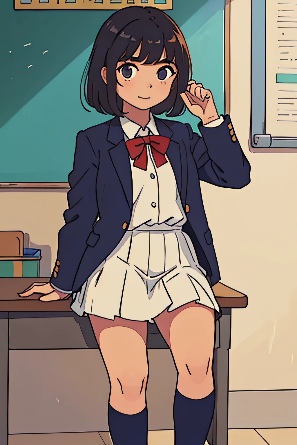 muchacho,Traje escolar femenino,falda,escuela,sentado
