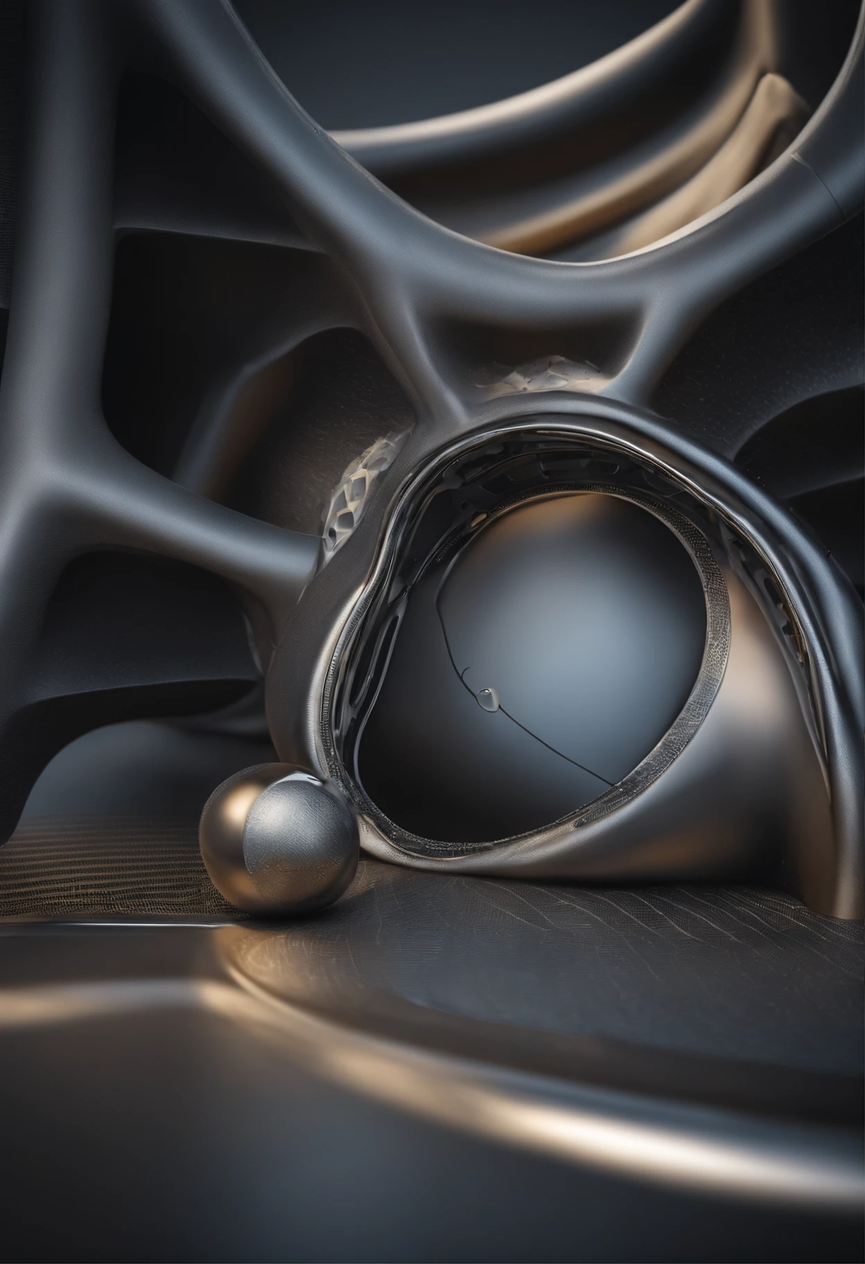 3D schematic of a hip or knee implant,Made of titanium,metalictexture,Gradient density implants,The outer layer is dense,The inner layer is porous,The whole picture is futuristic and technological,Ultra-clear details,Cinematic texture