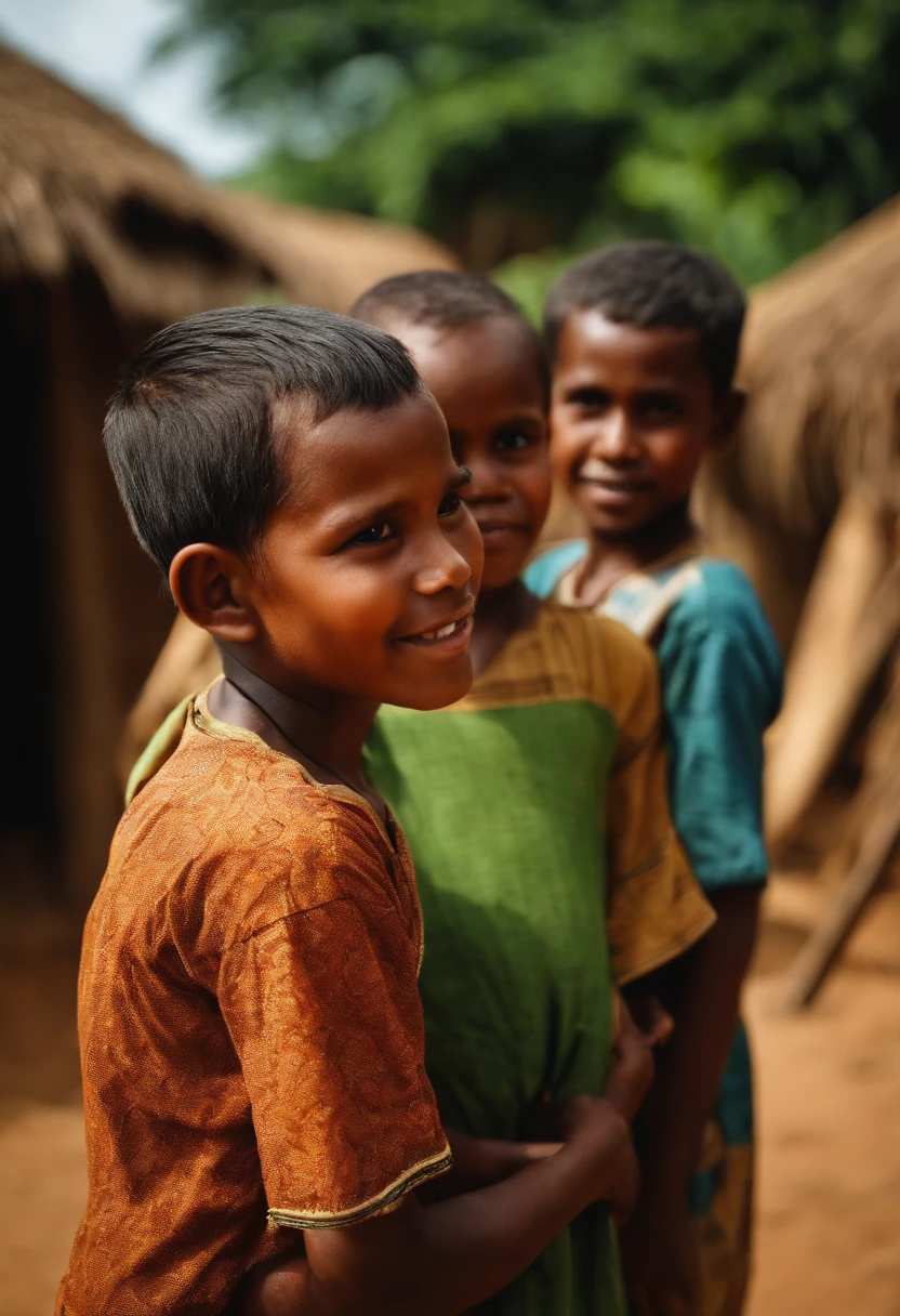 a malay young man with african children at waterwell
