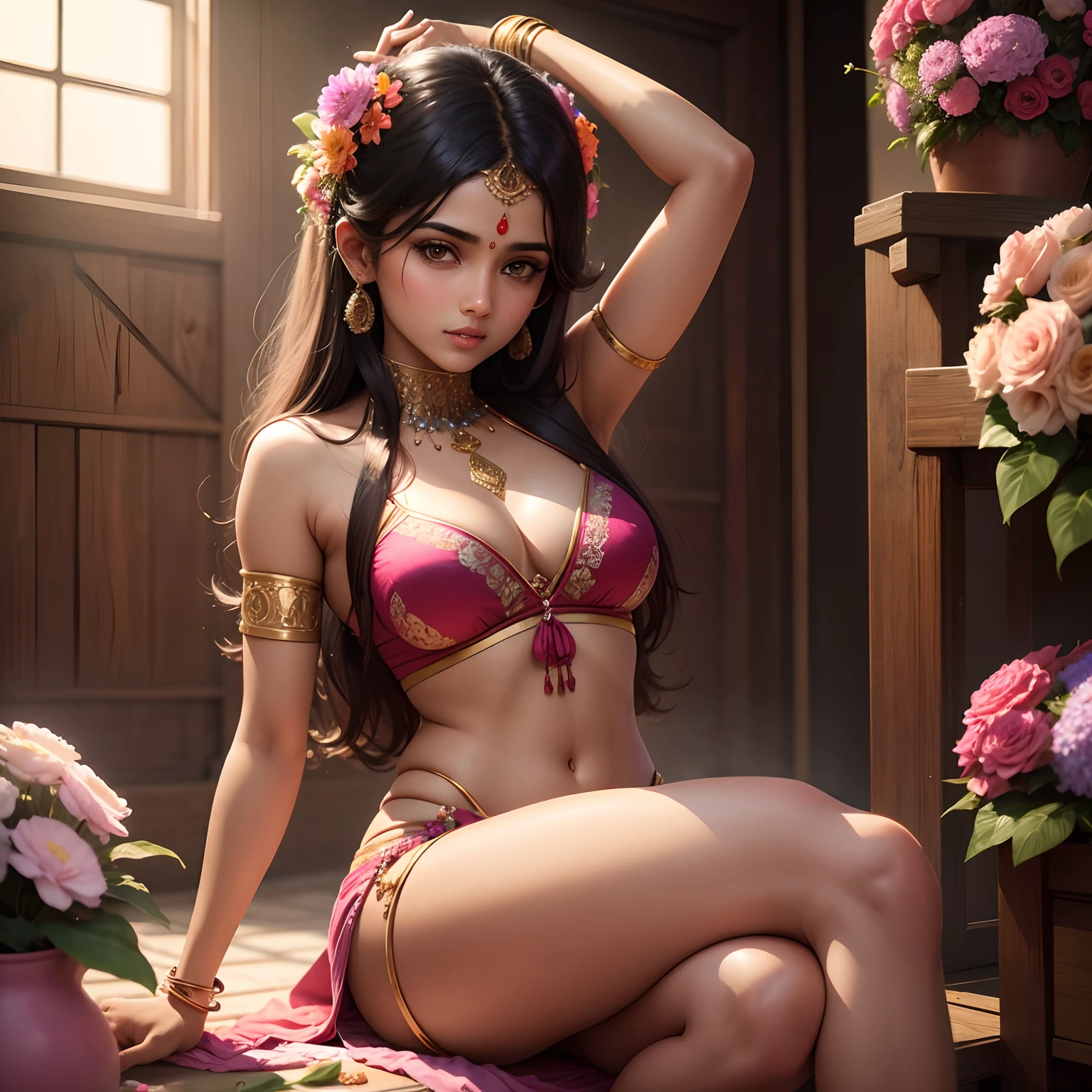 A Indian sexy girl with beautiful flowers