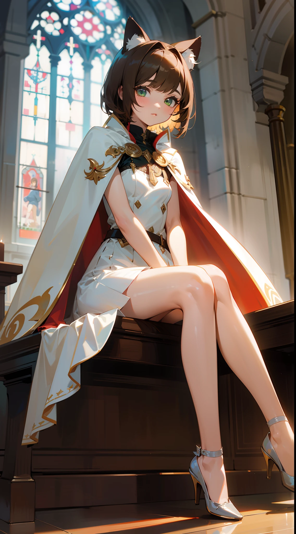 NSFW, Realistic super nasty fox woman, Big, A priestess sitting on the door of the shrine's torii, Fluffy priestess uniform, full bodyesbian, Angular eyes, Hair between the eyes, hair messy, Gentle and attractive, Bare shoulders, delicate sexy collarbone, full - length photo, charming oval face, Double eyelids, Small nose, Noble, hyper HD, Super detail, Elegant posture, glistning skin, Wear sweat, emphasizing thighs and crotch, camel-toe