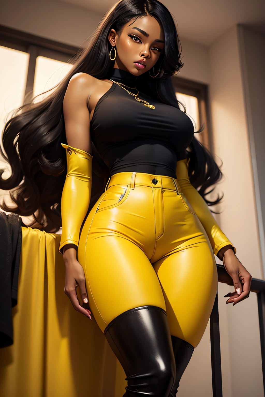 Beautiful black lady with yellow pants.
