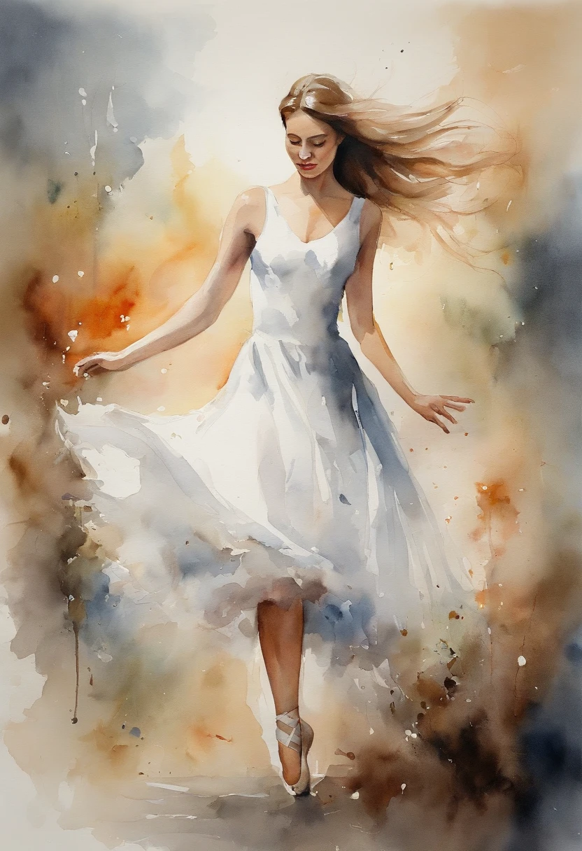 Abstract Wide range whole body girl watercolor White Background Neutral Color pastel Pencil drawing Blurry high quality