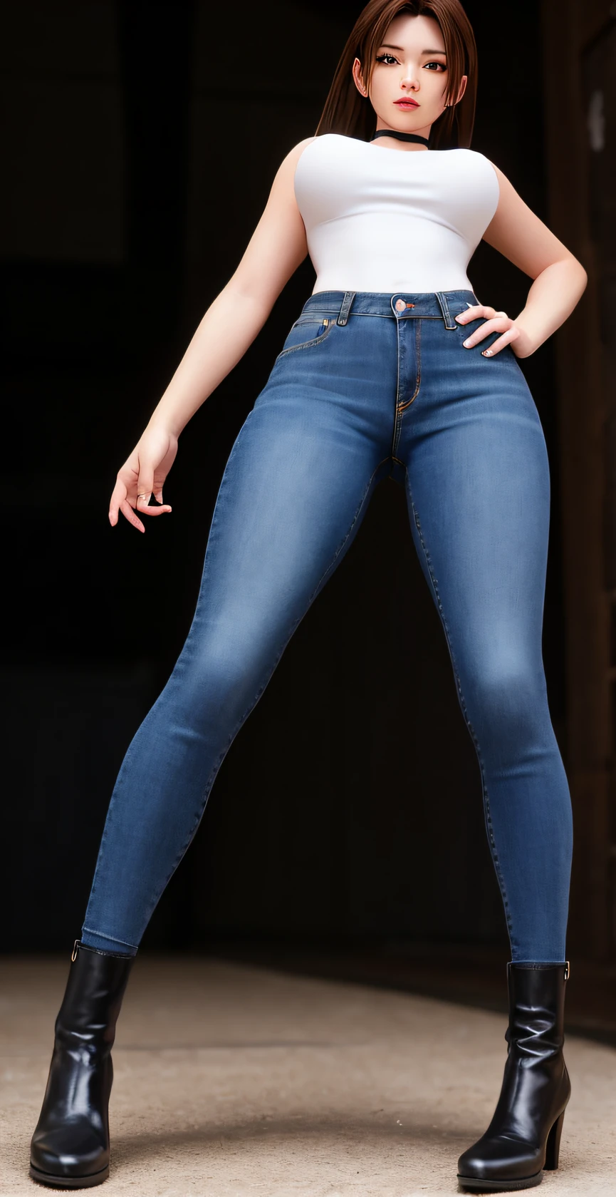 mai shiranui posando pra foto, rosto angelical, expression serious, rosto detalhado, corpo perfeito, Makeup bug fix, Textura ultrarrealista,, usando um short preto, usando bota Helen Napa Preto, usando jaqueta jeans azul, jaqueta jeans azul