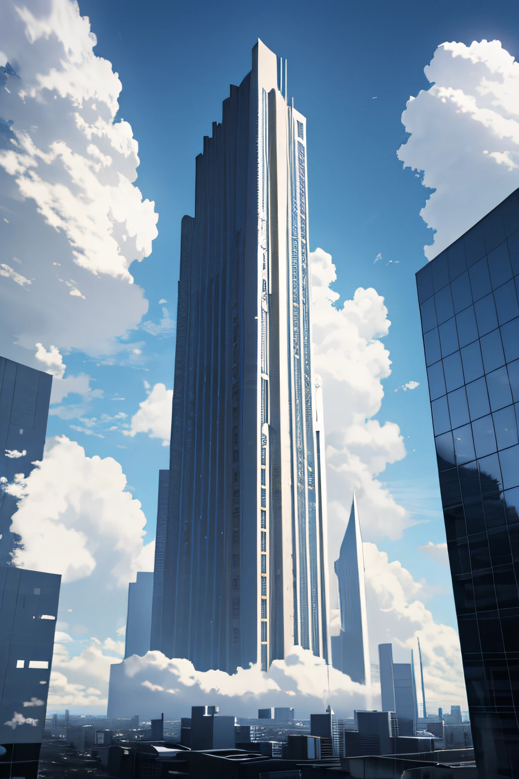 Group A tall building towering into the clouds