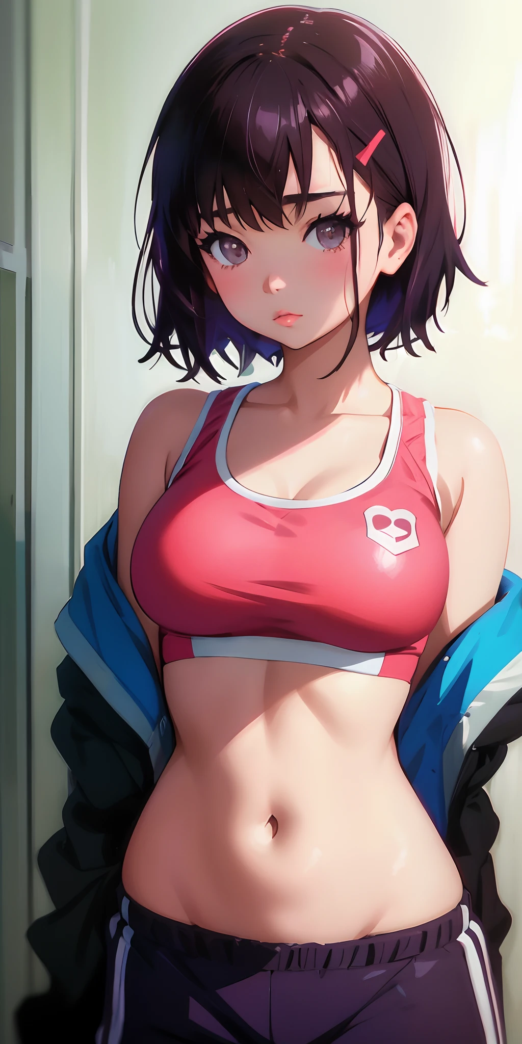 Anime girl in a sports bra top and shorts posing for a photo, Ilya Kuvshinov. 4 mil, menina anime sedutora, Paisagem de Ilya Kuvshinov, menina anime atraente, Kuvshinov Ilya, Kuvshinov, ( Ilya Kuvshinov ), Illya Kuvshinov, Artgerm e Ilya Kuvshinov, melhor qualidade, 8k, ultra detalhado