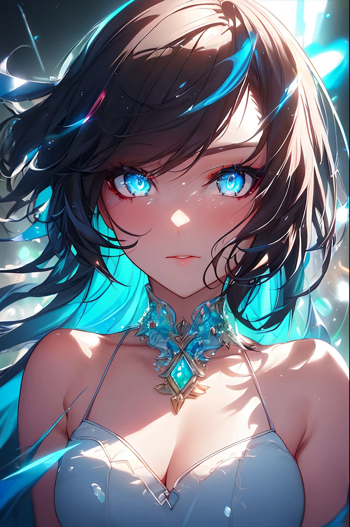 (Masterpiece: 1.2), Best Quality, (Illustration: 1.2), (Sculpted Glow, Lens Glow), (Ultra Detail), Ultra Detail, (Fine Detail), (Intricate Detail), (Cinematic Light, Best Quality Backlight), Clear Lines, Solo Female, Solo Female, Perfect Figure, Full Body (1 Girl), (Bioluminescent Hair: 1.2), (Glowing Eyes), (Dynamics: 1.2), ((Makeup)), High Contrast, (Best Lighting, Extremely Delicate and Beautiful), ((Cinematic Light)), Colorful, Powerful, (Cinematic Masterpiece), Stick Figures, Splashing Colors, Absolutely Eye-catching, ((Colored Paint Splattered on Background,)), ((Caustic)), Dynamic Angles, Beautiful Details Smoke, (Captivating), (Intricately Detailed Movie Background: 1.1), Ambient Light Occlusion, Ambient Light, Ray-Traced Reflections, Gemstones, Sparkling, Radiant Aura, Glowing Hair