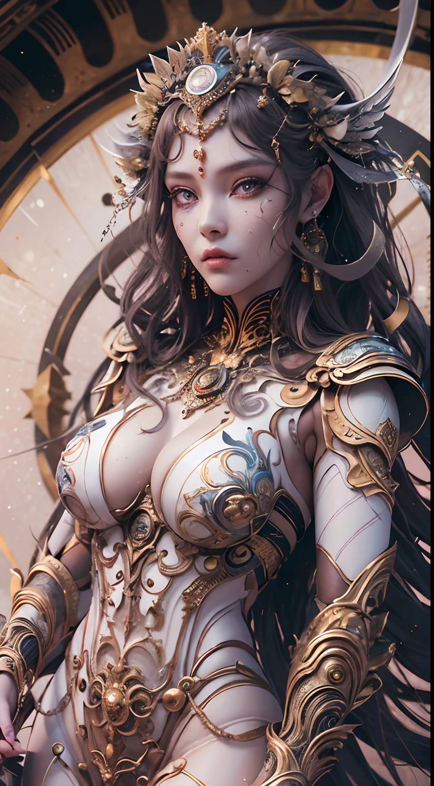Full body like,(best qualtiy,ultra - detailed,Most Best Illustration,Best shadow,tmasterpiece,A high resolution,professionalartwork,famousartwork),Detailed eyes,beautidful eyes,closeup cleavage,sci-fy,colored sclera,Robot eyes,face markings,Tattooed with,(fractalized,Fractal eyes),largeeyes,Wide eyes,(Eye focus),sface focus,Cosmic eyes,Space eyes,Close-up of metal sculpture of a woman with a moon in her hair,goddes。extremly high detail,3 d goddess portrait,Extremely detailed footage of the goddess,a stunning portrait of a goddess,Side image of the goddess,portrait of a beautiful goddess,Full body close-up portrait of the goddess,hecate goddess,portrait of a norse moon goddess,goddess of space and time,(RAW photo:1.2),camel-toe,Hollow-out on,sweat leggs,White liquid, Smooth pink skin, shiny metallic glossy skin, Shiny,spread their legs,M-shaped legs,angry look,sullenness,Irritated,white liquid all over body,Full body like