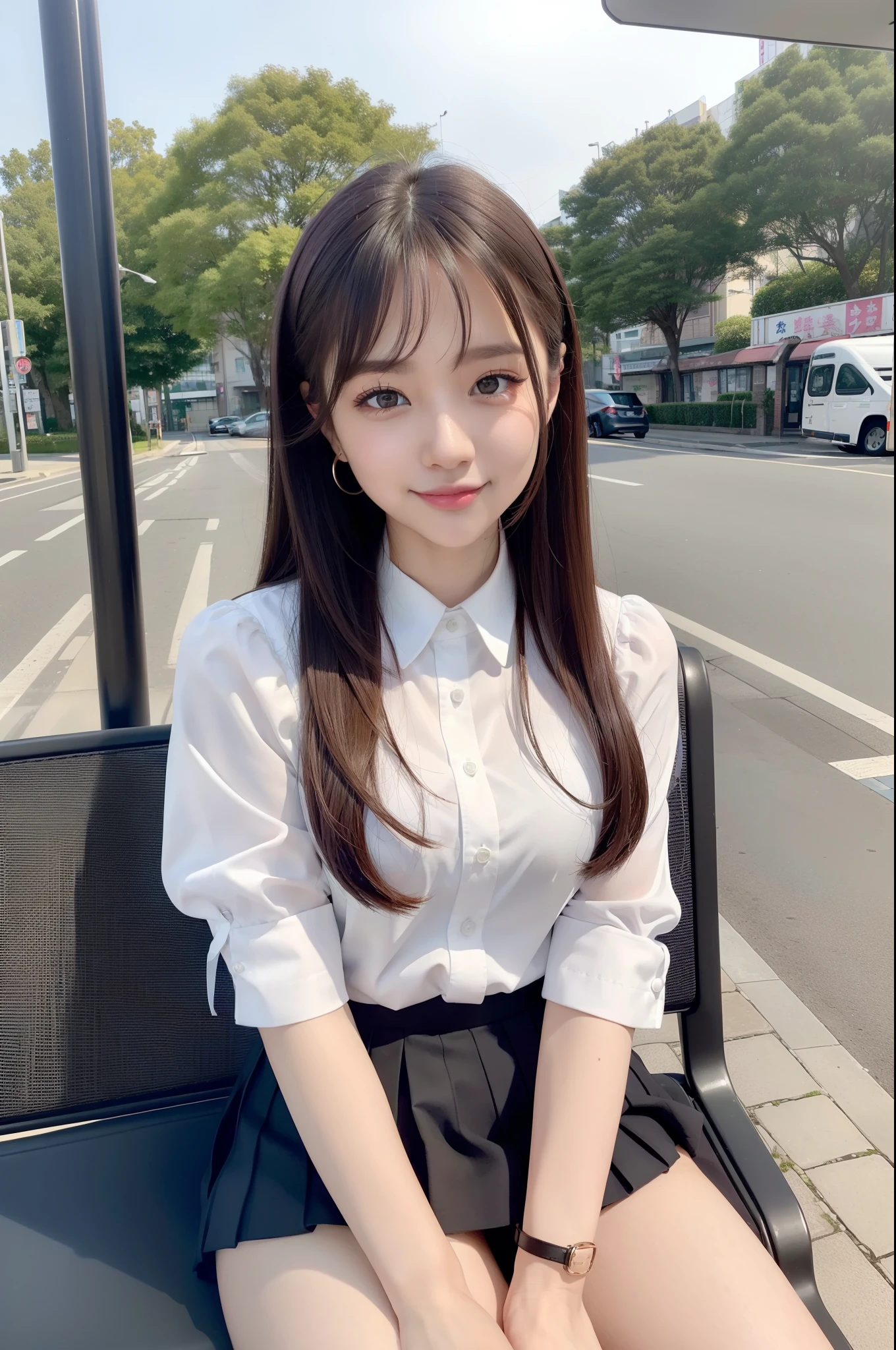 (masterpiece,highest quality,超A high resolution), (((Very beautiful 12 year old girl))), pretty girl、Travel to France、Paris、smile、 Outdoor、Super cute face, Glossy lips, Double eyelids on both eyes, Natural Makeup, Long eyelashes, Shiny and smooth light brown long bob hair, Perfect limbs, FULL Body, Gorgeous cute clothes、Ruffled shirt、Layered Skirt、