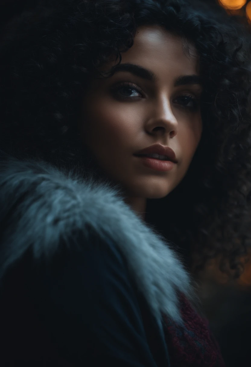 1girl,curly hair,in the dark
