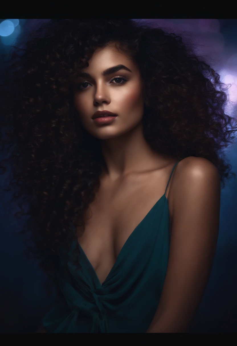 1girl,curly hair,in the dark