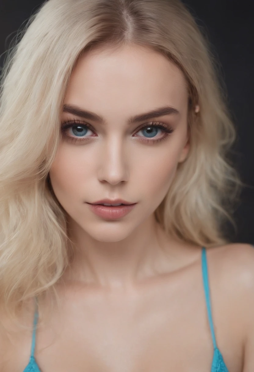 uma cidade cyberpunk ultra realista woman with bikini, fille sexy aux yeux bleus, Portrait Sophie Mudd, Portrait de Corinna Kopf, cheveux blonds et grands yeux, selfie of a young woman, ohne Maquillage, maquillage naturel, Look directly into the camera, Visage avec Artgram, dezentes Maquillage, Superbe photo du corps entier, dans la chambre, gros seins, Blonde