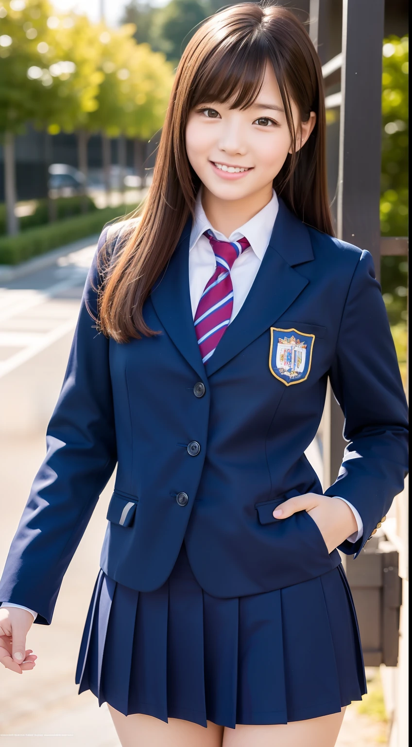 Enhanced dynamic perspective,Cute cute beautiful girl,JK school uniform,Look at me and smile,simple backgound,Works of masters,high quarity,4K resolution,super-fine,Detailed pubic hair,acurate,Cinematic lighting,