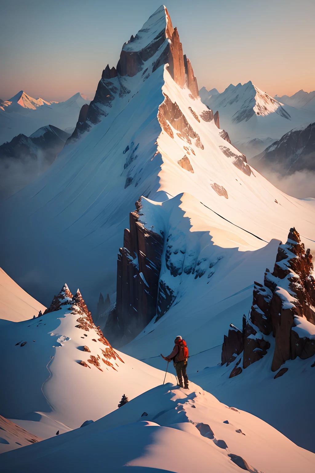 (((Masterpiece))),Best quality, snow mountains, scenery, Mountaineers,coyote，Outdoors,