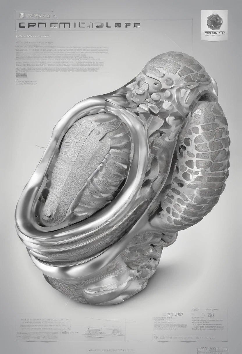 3D schematic of a hip implant,Made of titanium,metalictexture,Gradient density implants,The outer layer is dense and wear-resistant,The inner layer is porous with bone-like tissue,The whole picture is futuristic and technological,Ultra-clear details,Cinematic texture
