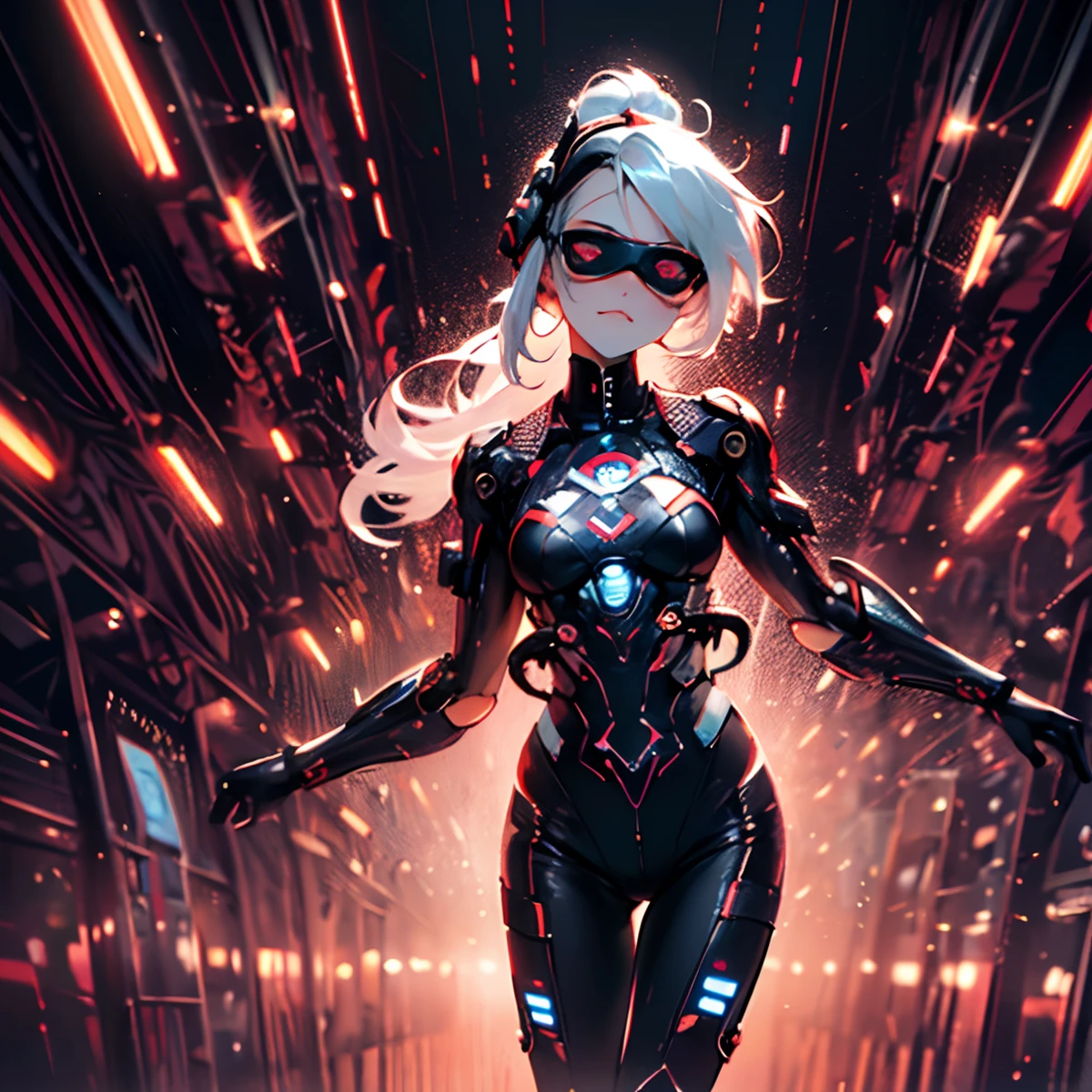 ((cyberpunk)),optical camouflage、virtual reality glasses、Neon light、cidade do futuro、Shiny jumpsuit、(1girl em, sozinho:1.6),(sorriso bonito),(The clothes are simple), (Melhor Impacto:1.5), (maximalismo:1.7), Vivid contrast, (Realistic), Hyperrealistic illustrations, alta resolução, ultra-detalhada, absurdos,(Arte Fractal:1.3)、Hairstyle Random、Random colored hair color、TIRO DE CORPO INTEIRO、retro、foco preciso、randome pose、cinema4d、Drama